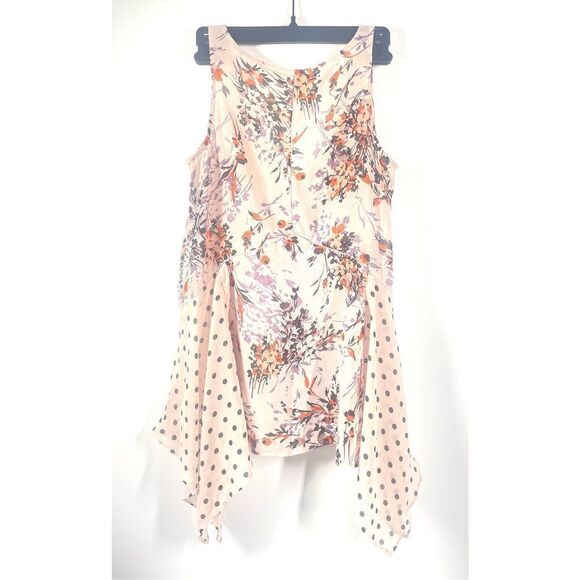 Anthropologie Vanessa Virginia Pink Floral Polka Dot V Neck Sheer Tank XS - Picture 2 of 3